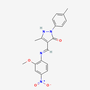 molecular formula C19H18N4O4 B5172376 4-{[(2-methoxy-4-nitrophenyl)amino]methylene}-5-methyl-2-(4-methylphenyl)-2,4-dihydro-3H-pyrazol-3-one 