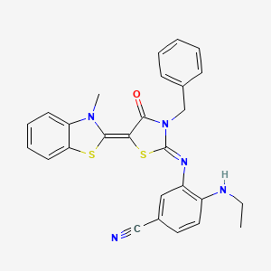 molecular formula C27H23N5OS2 B5172404 3-{[3-benzyl-5-(3-methyl-1,3-benzothiazol-2(3H)-ylidene)-4-oxo-1,3-thiazolidin-2-ylidene]amino}-4-(ethylamino)benzonitrile 