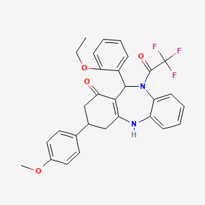molecular formula C30H27F3N2O4 B5172453 11-(2-ethoxyphenyl)-3-(4-methoxyphenyl)-10-(trifluoroacetyl)-2,3,4,5,10,11-hexahydro-1H-dibenzo[b,e][1,4]diazepin-1-one 