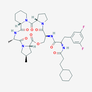 molecular formula C41H56F2N6O8 B517251 3-Cylcohexylpropanoic acid [(S)-2-(3,5-difluorophenyl)-1-((3S,9S,13S,15R,19S,22S)-15,19-Dimethyl-2,8,12,18,21-pentaoxo-11-oxa-1,7,17,20-tetraaza-tetracyclo[20.4.0.03,7.013,17] hexacos-9-ylcarbamoyl)-ethyl]-amide 