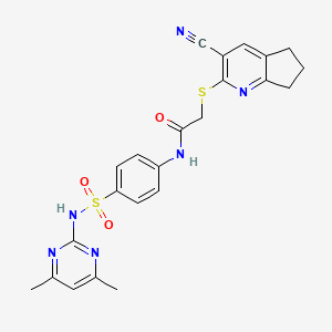 molecular formula C23H22N6O3S2 B5172556 2-[(3-cyano-6,7-dihydro-5H-cyclopenta[b]pyridin-2-yl)thio]-N-(4-{[(4,6-dimethyl-2-pyrimidinyl)amino]sulfonyl}phenyl)acetamide 