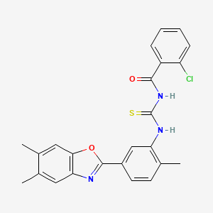2-chloro-N-({[5-(5,6-dimethyl-1,3-benzoxazol-2-yl)-2-methylphenyl]amino}carbonothioyl)benzamide