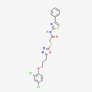 molecular formula C22H18Cl2N4O3S2 B5172631 2-({5-[3-(2,4-dichlorophenoxy)propyl]-1,3,4-oxadiazol-2-yl}thio)-N-(4-phenyl-1,3-thiazol-2-yl)acetamide 