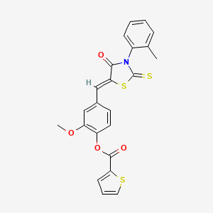 molecular formula C23H17NO4S3 B5172733 2-methoxy-4-{[3-(2-methylphenyl)-4-oxo-2-thioxo-1,3-thiazolidin-5-ylidene]methyl}phenyl 2-thiophenecarboxylate 