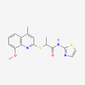 molecular formula C17H17N3O2S2 B5172989 2-[(8-methoxy-4-methyl-2-quinolinyl)thio]-N-1,3-thiazol-2-ylpropanamide 