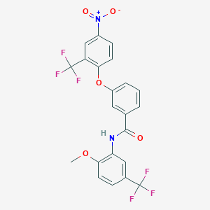 molecular formula C22H14F6N2O5 B5173004 N-[2-methoxy-5-(trifluoromethyl)phenyl]-3-[4-nitro-2-(trifluoromethyl)phenoxy]benzamide 