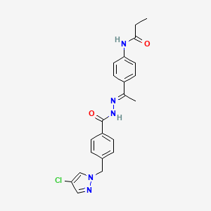 molecular formula C22H22ClN5O2 B5173384 N-[4-(N-{4-[(4-chloro-1H-pyrazol-1-yl)methyl]benzoyl}ethanehydrazonoyl)phenyl]propanamide 