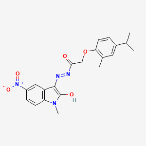 molecular formula C21H22N4O5 B5173400 2-(4-isopropyl-2-methylphenoxy)-N'-(1-methyl-5-nitro-2-oxo-1,2-dihydro-3H-indol-3-ylidene)acetohydrazide 