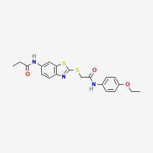 molecular formula C20H21N3O3S2 B5173558 N-[2-({2-[(4-ethoxyphenyl)amino]-2-oxoethyl}thio)-1,3-benzothiazol-6-yl]propanamide 