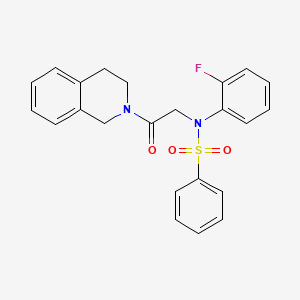 molecular formula C23H21FN2O3S B5173594 N-[2-(3,4-dihydro-2(1H)-isoquinolinyl)-2-oxoethyl]-N-(2-fluorophenyl)benzenesulfonamide 