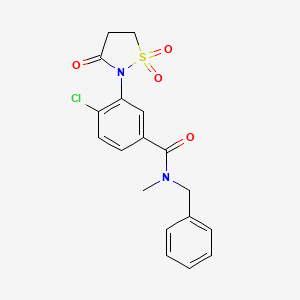 molecular formula C18H17ClN2O4S B5173686 N-benzyl-4-chloro-3-(1,1-dioxido-3-oxo-2-isothiazolidinyl)-N-methylbenzamide 