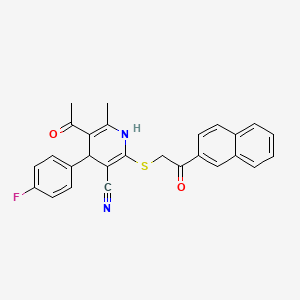 molecular formula C27H21FN2O2S B5173703 5-acetyl-4-(4-fluorophenyl)-6-methyl-2-{[2-(2-naphthyl)-2-oxoethyl]thio}-1,4-dihydro-3-pyridinecarbonitrile 