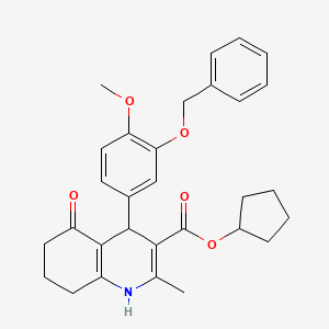 molecular formula C30H33NO5 B5173758 cyclopentyl 4-[3-(benzyloxy)-4-methoxyphenyl]-2-methyl-5-oxo-1,4,5,6,7,8-hexahydro-3-quinolinecarboxylate 