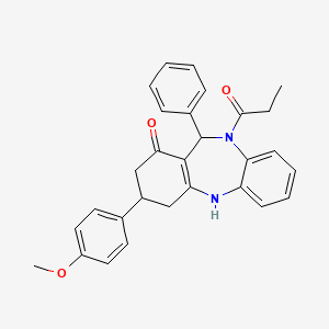 molecular formula C29H28N2O3 B5173765 3-(4-methoxyphenyl)-11-phenyl-10-propionyl-2,3,4,5,10,11-hexahydro-1H-dibenzo[b,e][1,4]diazepin-1-one 