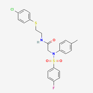 molecular formula C23H22ClFN2O3S2 B5173912 N~1~-{2-[(4-chlorophenyl)thio]ethyl}-N~2~-[(4-fluorophenyl)sulfonyl]-N~2~-(4-methylphenyl)glycinamide 