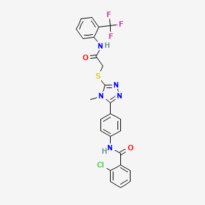 molecular formula C25H19ClF3N5O2S B5174332 2-chloro-N-(4-{4-methyl-5-[(2-oxo-2-{[2-(trifluoromethyl)phenyl]amino}ethyl)thio]-4H-1,2,4-triazol-3-yl}phenyl)benzamide 