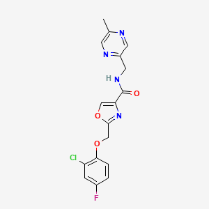 molecular formula C17H14ClFN4O3 B5174532 2-[(2-chloro-4-fluorophenoxy)methyl]-N-[(5-methyl-2-pyrazinyl)methyl]-1,3-oxazole-4-carboxamide 