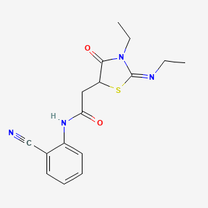 N-(2-cyanophenyl)-2-[3-ethyl-2-(ethylimino)-4-oxo-1,3-thiazolidin-5-yl]acetamide