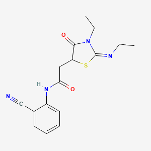 molecular formula C16H18N4O2S B5174601 N-(2-cyanophenyl)-2-[3-ethyl-2-(ethylimino)-4-oxo-1,3-thiazolidin-5-yl]acetamide 