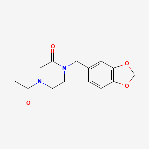 4-acetyl-1-(1,3-benzodioxol-5-ylmethyl)-2-piperazinone