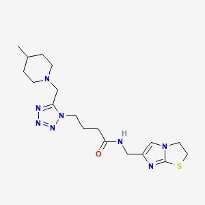 molecular formula C18H28N8OS B5174655 N-(2,3-dihydroimidazo[2,1-b][1,3]thiazol-6-ylmethyl)-4-{5-[(4-methyl-1-piperidinyl)methyl]-1H-tetrazol-1-yl}butanamide 