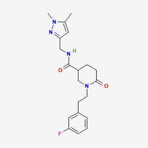 molecular formula C20H25FN4O2 B5174867 N-[(1,5-dimethyl-1H-pyrazol-3-yl)methyl]-1-[2-(3-fluorophenyl)ethyl]-6-oxo-3-piperidinecarboxamide 