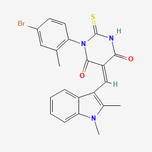 molecular formula C22H18BrN3O2S B5175123 1-(4-溴-2-甲基苯基)-5-[(1,2-二甲基-1H-吲哚-3-基)亚甲基]-2-硫代二氢-4,6(1H,5H)-嘧啶二酮 