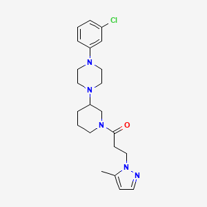 molecular formula C22H30ClN5O B5175445 1-(3-chlorophenyl)-4-{1-[3-(5-methyl-1H-pyrazol-1-yl)propanoyl]-3-piperidinyl}piperazine 