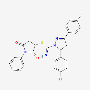 molecular formula C27H23ClN4O2S B5175537 2,5-dioxo-1-phenyl-3-pyrrolidinyl 5-(4-chlorophenyl)-3-(4-methylphenyl)-4,5-dihydro-1H-pyrazole-1-carbimidothioate 