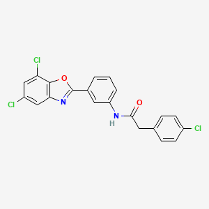 2-(4-chlorophenyl)-N-[3-(5,7-dichloro-1,3-benzoxazol-2-yl)phenyl]acetamide