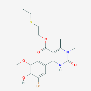 molecular formula C18H23BrN2O5S B5175915 2-(ethylthio)ethyl 4-(3-bromo-4-hydroxy-5-methoxyphenyl)-1,6-dimethyl-2-oxo-1,2,3,4-tetrahydro-5-pyrimidinecarboxylate 