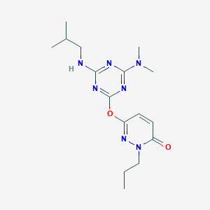 molecular formula C16H25N7O2 B5176038 6-{[4-(dimethylamino)-6-(isobutylamino)-1,3,5-triazin-2-yl]oxy}-2-propyl-3(2H)-pyridazinone 