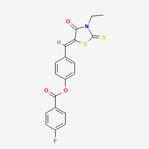 molecular formula C19H14FNO3S2 B5176062 4-[(3-ethyl-4-oxo-2-thioxo-1,3-thiazolidin-5-ylidene)methyl]phenyl 4-fluorobenzoate 