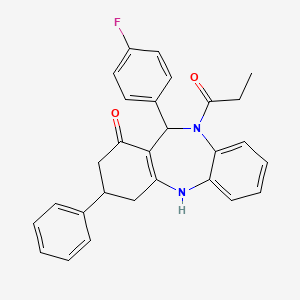 molecular formula C28H25FN2O2 B5176240 11-(4-fluorophenyl)-3-phenyl-10-propionyl-2,3,4,5,10,11-hexahydro-1H-dibenzo[b,e][1,4]diazepin-1-one 