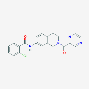molecular formula C21H17ClN4O2 B5176278 2-chloro-N-[2-(2-pyrazinylcarbonyl)-1,2,3,4-tetrahydro-7-isoquinolinyl]benzamide 