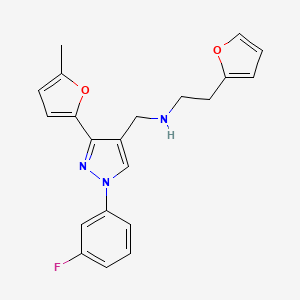 molecular formula C21H20FN3O2 B5176331 N-{[1-(3-fluorophenyl)-3-(5-methyl-2-furyl)-1H-pyrazol-4-yl]methyl}-2-(2-furyl)ethanamine 