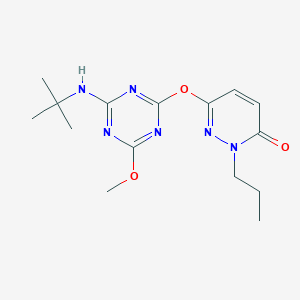 molecular formula C15H22N6O3 B5176533 6-{[4-(tert-butylamino)-6-methoxy-1,3,5-triazin-2-yl]oxy}-2-propyl-3(2H)-pyridazinone 