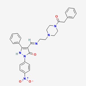 molecular formula C30H30N6O4 B5176580 2-(4-nitrophenyl)-5-phenyl-4-[({2-[4-(phenylacetyl)-1-piperazinyl]ethyl}amino)methylene]-2,4-dihydro-3H-pyrazol-3-one 