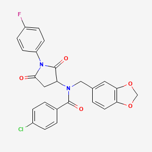 N-(1,3-benzodioxol-5-ylmethyl)-4-chloro-N-[1-(4-fluorophenyl)-2,5-dioxo-3-pyrrolidinyl]benzamide