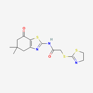 molecular formula C14H17N3O2S3 B5176727 2-(4,5-dihydro-1,3-thiazol-2-ylthio)-N-(5,5-dimethyl-7-oxo-4,5,6,7-tetrahydro-1,3-benzothiazol-2-yl)acetamide 