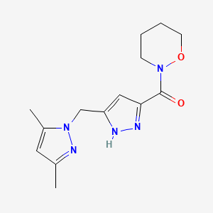 molecular formula C14H19N5O2 B5176868 2-({5-[(3,5-dimethyl-1H-pyrazol-1-yl)methyl]-1H-pyrazol-3-yl}carbonyl)-1,2-oxazinane 