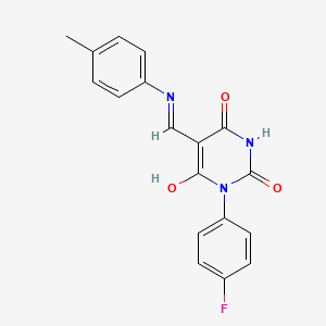 molecular formula C18H14FN3O3 B5177048 1-(4-fluorophenyl)-5-{[(4-methylphenyl)amino]methylene}-2,4,6(1H,3H,5H)-pyrimidinetrione 