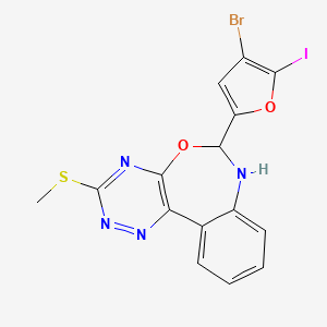 molecular formula C15H10BrIN4O2S B5177292 6-(4-bromo-5-iodo-2-furyl)-3-(methylthio)-6,7-dihydro[1,2,4]triazino[5,6-d][3,1]benzoxazepine 