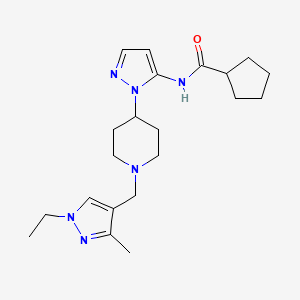 molecular formula C21H32N6O B5177296 N-(1-{1-[(1-ethyl-3-methyl-1H-pyrazol-4-yl)methyl]-4-piperidinyl}-1H-pyrazol-5-yl)cyclopentanecarboxamide 
