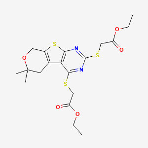 diethyl 2,2'-[(6,6-dimethyl-5,8-dihydro-6H-pyrano[4',3':4,5]thieno[2,3-d]pyrimidine-2,4-diyl)bis(thio)]diacetate