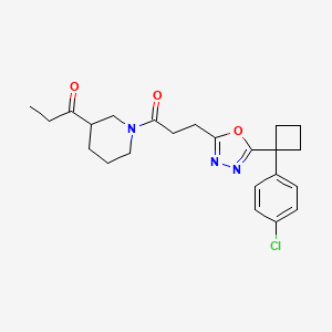 molecular formula C23H28ClN3O3 B5177327 1-[1-(3-{5-[1-(4-chlorophenyl)cyclobutyl]-1,3,4-oxadiazol-2-yl}propanoyl)-3-piperidinyl]-1-propanone 