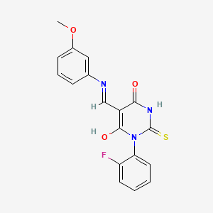 molecular formula C18H14FN3O3S B5177513 1-(2-fluorophenyl)-5-{[(3-methoxyphenyl)amino]methylene}-2-thioxodihydro-4,6(1H,5H)-pyrimidinedione 