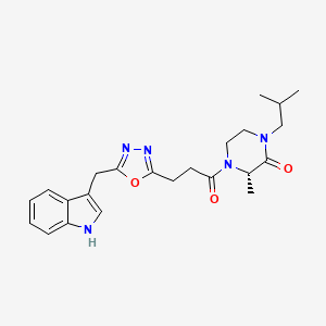 (3S)-4-{3-[5-(1H-indol-3-ylmethyl)-1,3,4-oxadiazol-2-yl]propanoyl}-1-isobutyl-3-methyl-2-piperazinone