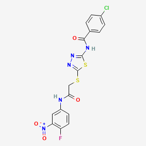 molecular formula C17H11ClFN5O4S2 B5177768 4-chloro-N-[5-({2-[(4-fluoro-3-nitrophenyl)amino]-2-oxoethyl}thio)-1,3,4-thiadiazol-2-yl]benzamide 