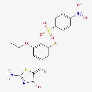 2-bromo-6-ethoxy-4-[(2-imino-4-oxo-1,3-thiazolidin-5-ylidene)methyl]phenyl 4-nitrobenzenesulfonate